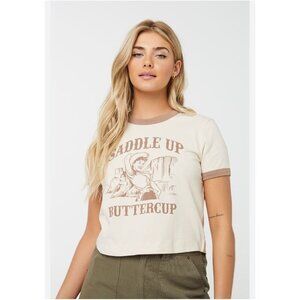 Ardene Saddle Up Buttercup Crop Tee Size M